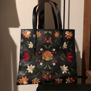 Colorful embroidered leather tote